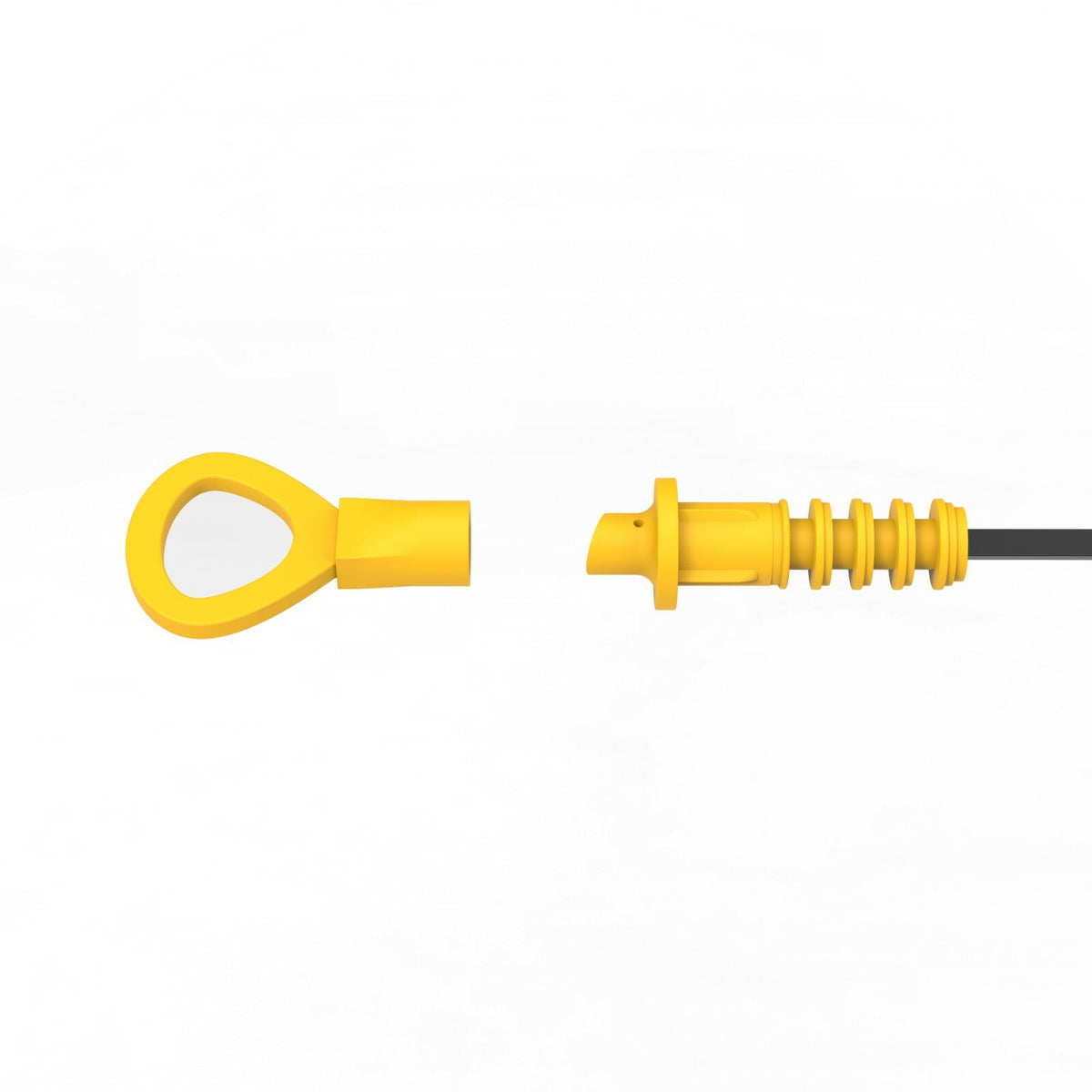 Yellow dipstick handle shown apart from the dipstick end before gluing